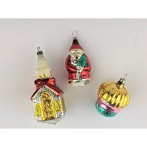 Set of 3 Vintage MCM Blown Glass Ornaments | 1950s Glass Christmas Tree Ornament